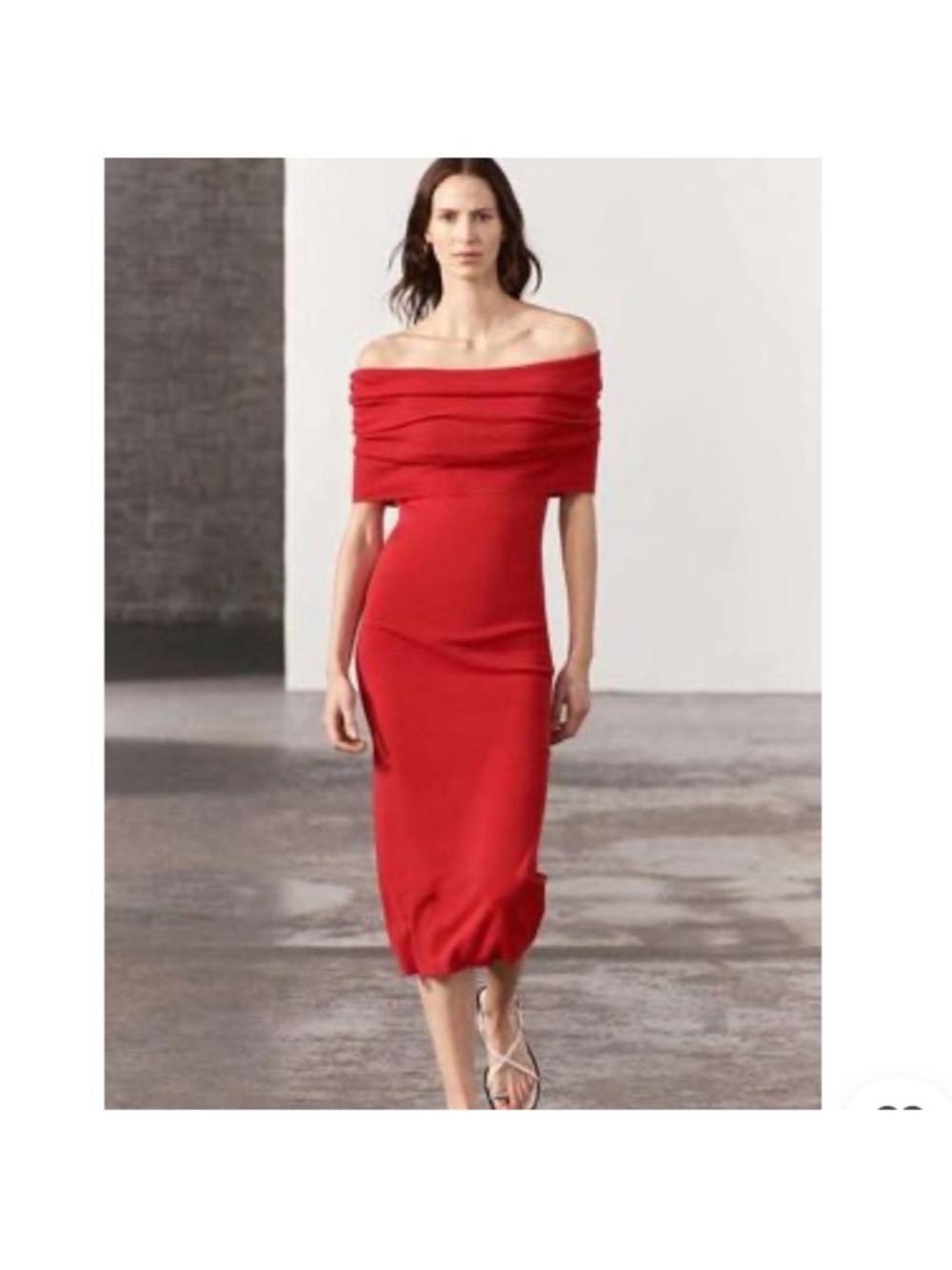 Zara Red Strapless Bardot Midi Dress